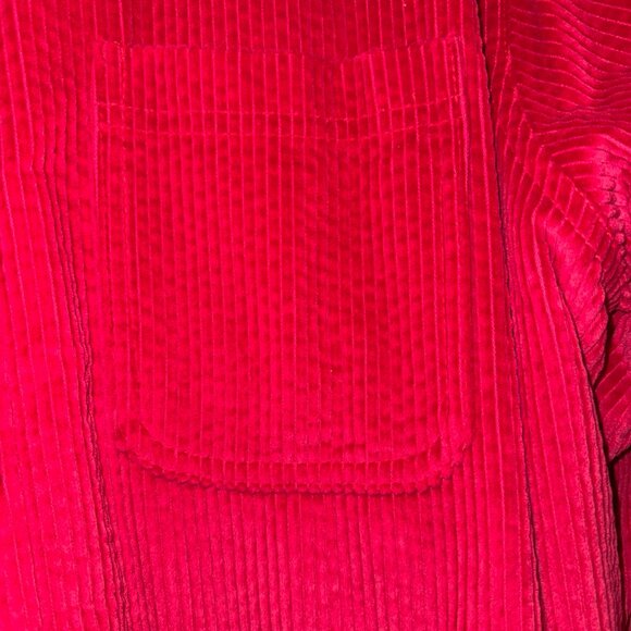 LL Bean Wide Wale Corduroy Button Down Shirt Small L Red Flannel Lined Shacket - Picture 3 of 7